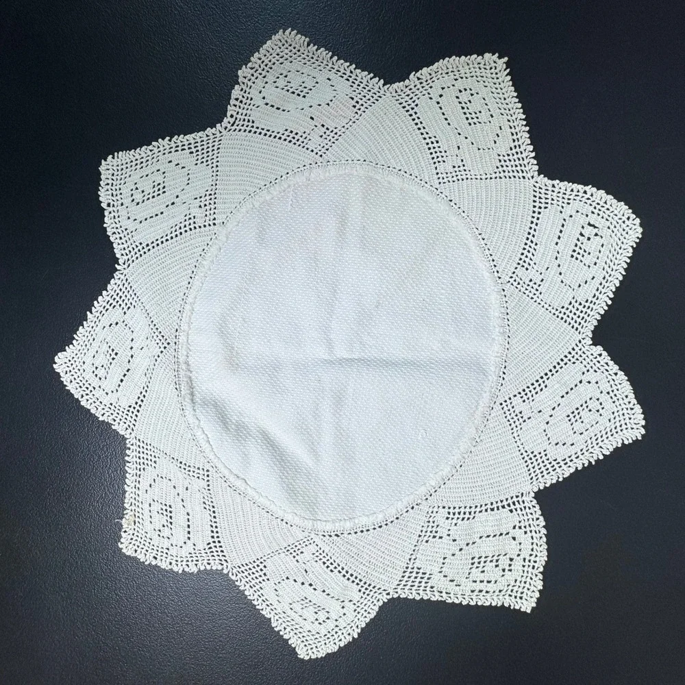 Vintage White Lace Doily Lot 6pc Crochet Linen Tatting Mixed Shapes Farmhouse